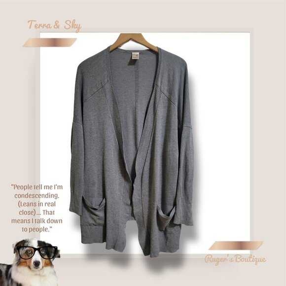 🌿Terra & Sky Women's Plus Size Gray Open Knit Cardigan 2X - Picture 12 of 13